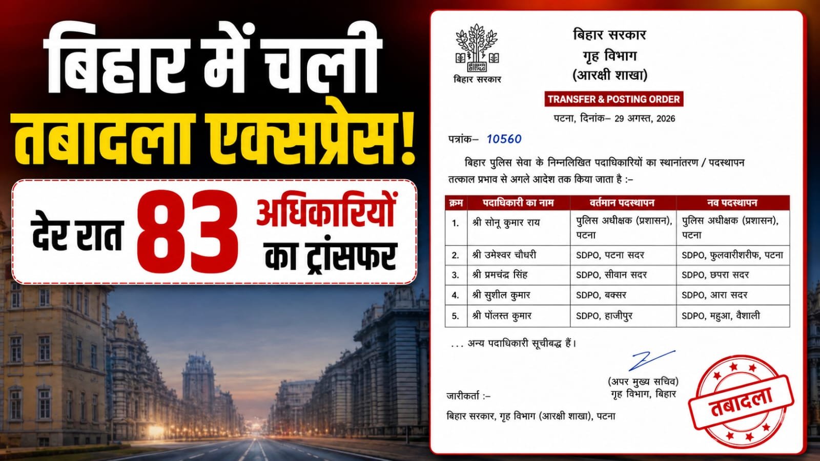 बिहार ट्रांसफर आदेश