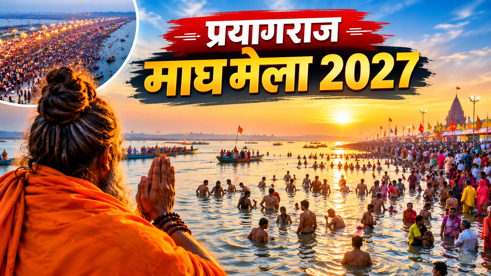 प्रयागराज माघ मेला 2027 में संगम तट पर श्रद्धालुओं की भीड़