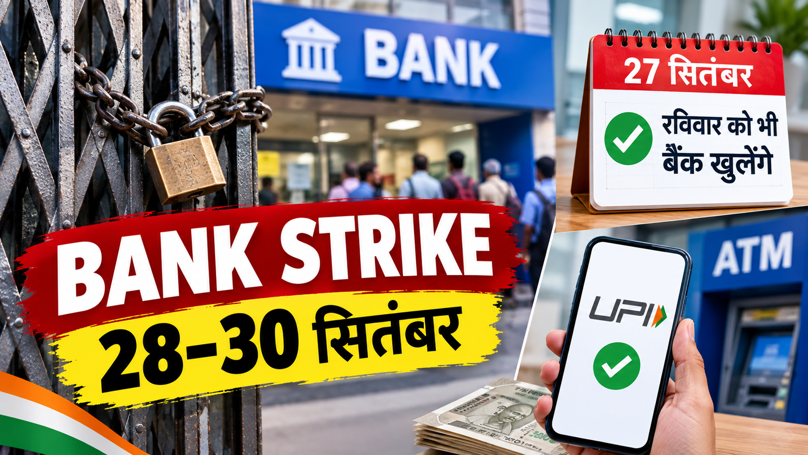 28 से 30 सितंबर 2026 बैंक हड़ताल और 27 सितंबर को रविवार के दिन खुलने वाली बैंक शाखाएं