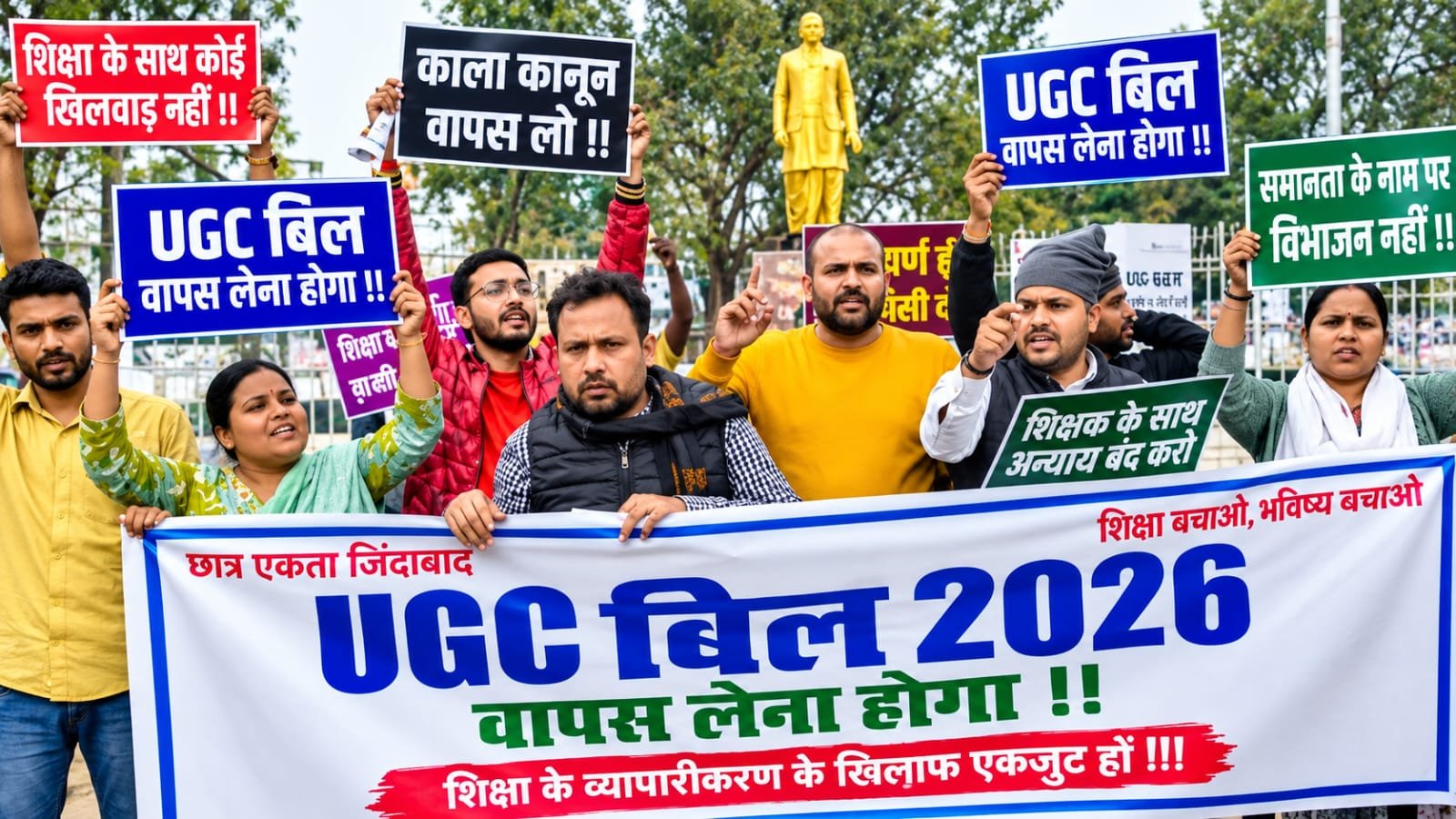 हंडिया में UGC और आरक्षण के समर्थन में प्रदर्शन