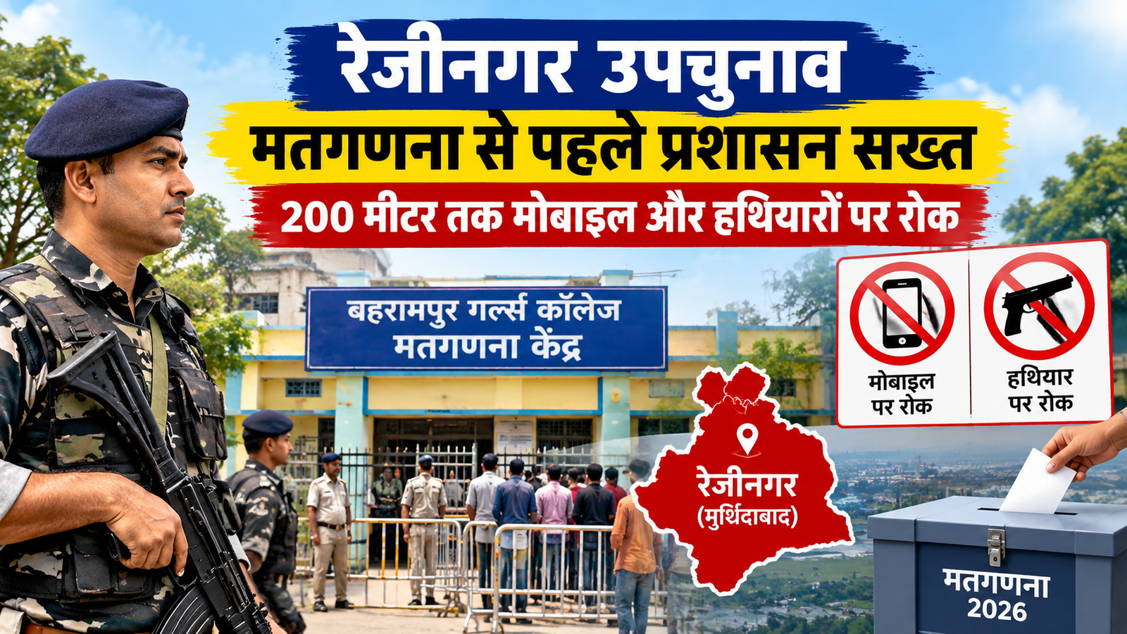 रेजीनगर उपचुनाव 2026: मतगणना केंद्र पर कड़ी सुरक्षा।